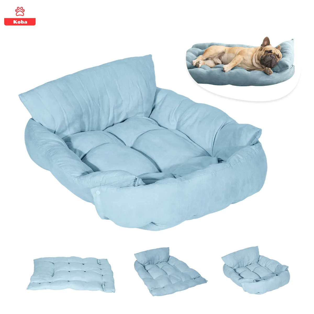 KOBA - 3 En 1 Cama Antiestres Perros Gatos Lavable 78x62cm Celeste