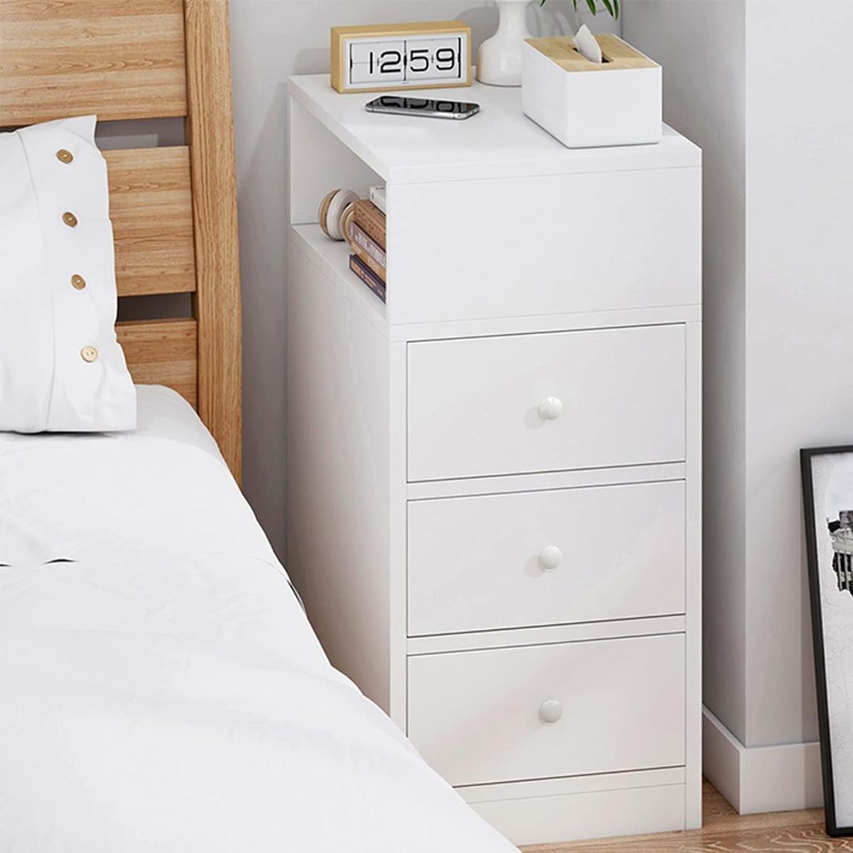 YOMYM - Velador Angosto Con Cajones Bicolor 30x30x66cm