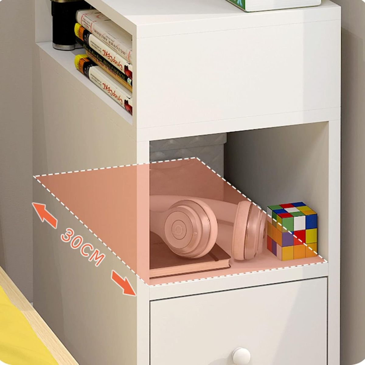 YOMYM - Velador Angosto Con Cajones Bicolor 30x30x66cm