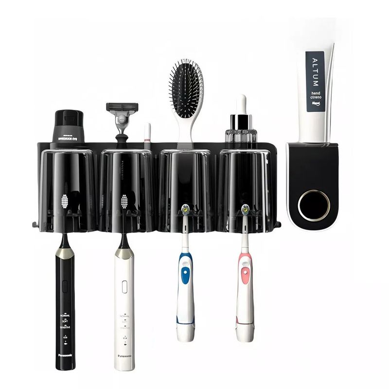 BITART - Dispensador Pasta Crema Dental Cepillos Organizador 4 Vasos