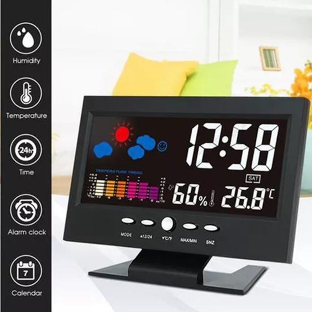 GENERICO - Reloj despertador lcd a luz temperatura color negro