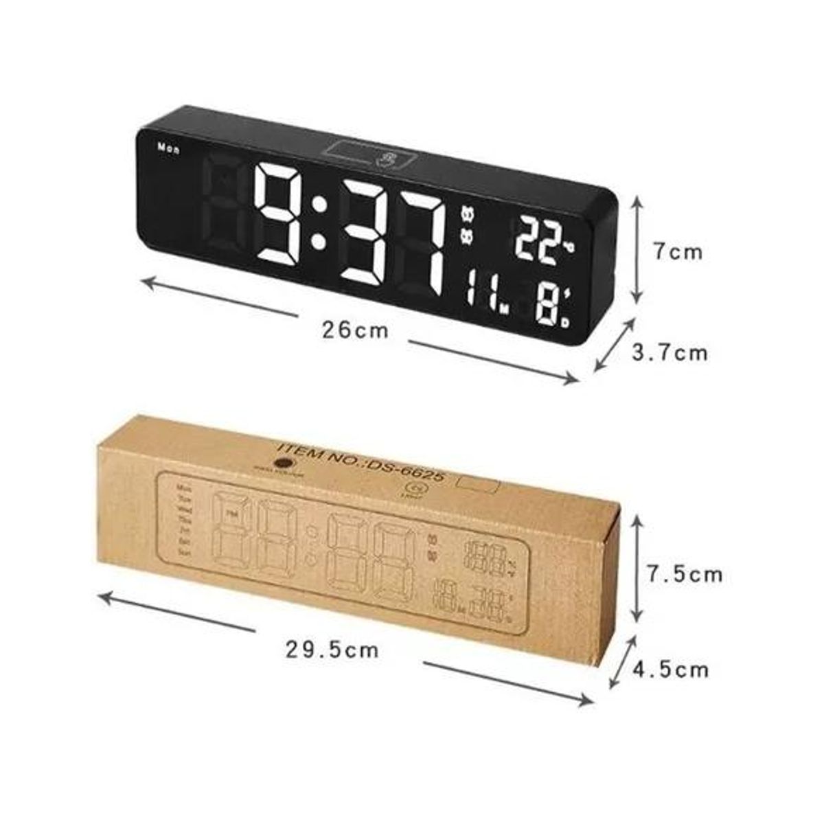 GENERICO - Reloj despertador led fecha temperatura alarma color negro