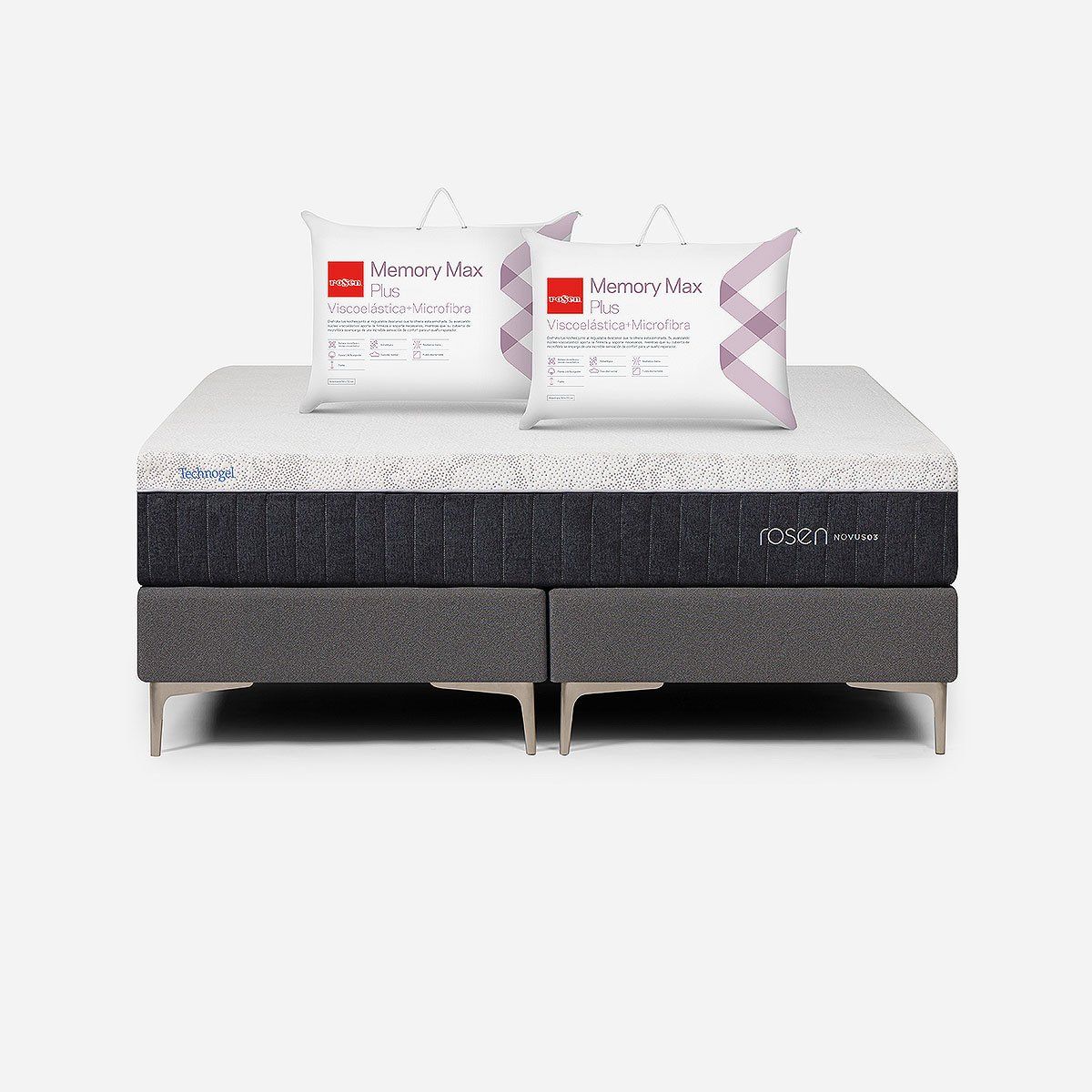 ROSEN - Cama Europea Novus 2 Plazas + Almohada Memory Max Plus
