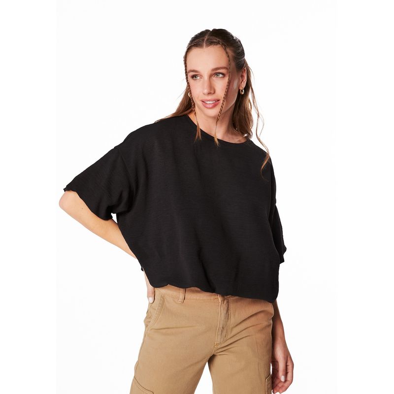 EFESIS - POLERA EBBE REGULAR OVERSIZE GLOBO - Negro