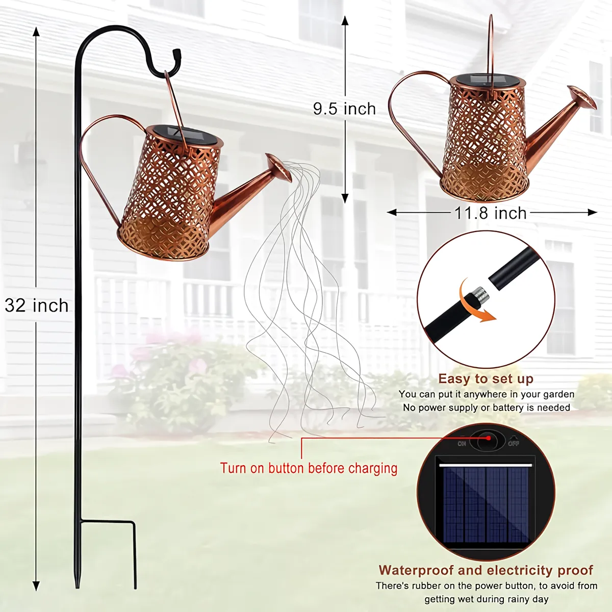 GENERICO - Regadera Jardin Lampara Solar Led Patio Decoracion Exterior