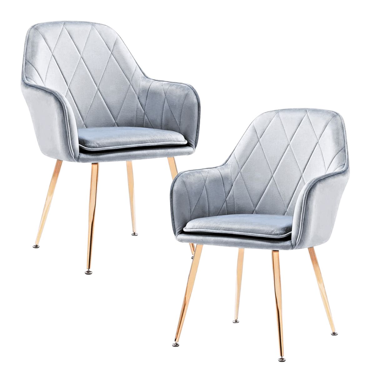 PANDALINO - Pack 2 Sillón Sitial Diamante Terciopelo gris - Moderno y Cómodo
