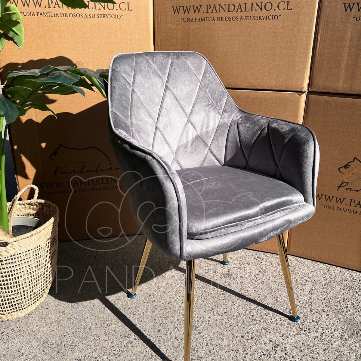 PANDALINO - Pack 2 Sillón Sitial Diamante Terciopelo gris - Moderno y Cómodo