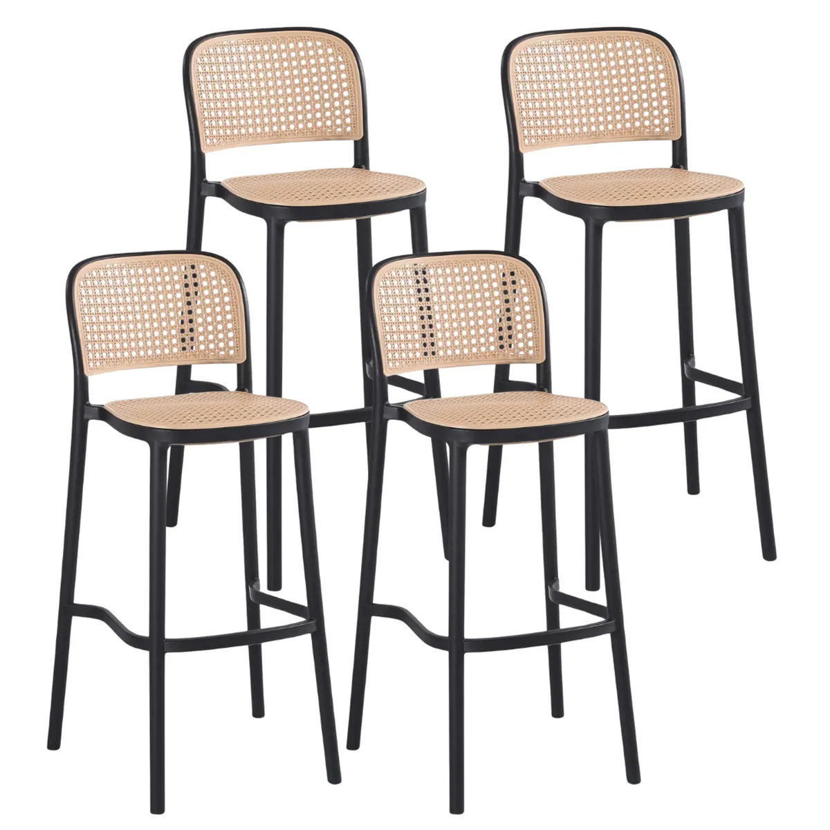 PANDALINO - Pack 4 Taburete Montana Negro 65cm - Rattan Sintético - Apilable