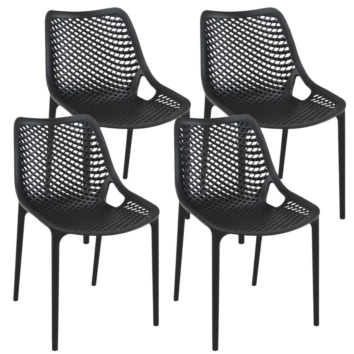 PANDALINO - Pack 4 Sillas Bardo Negras- Resistente para Interior y Exterior
