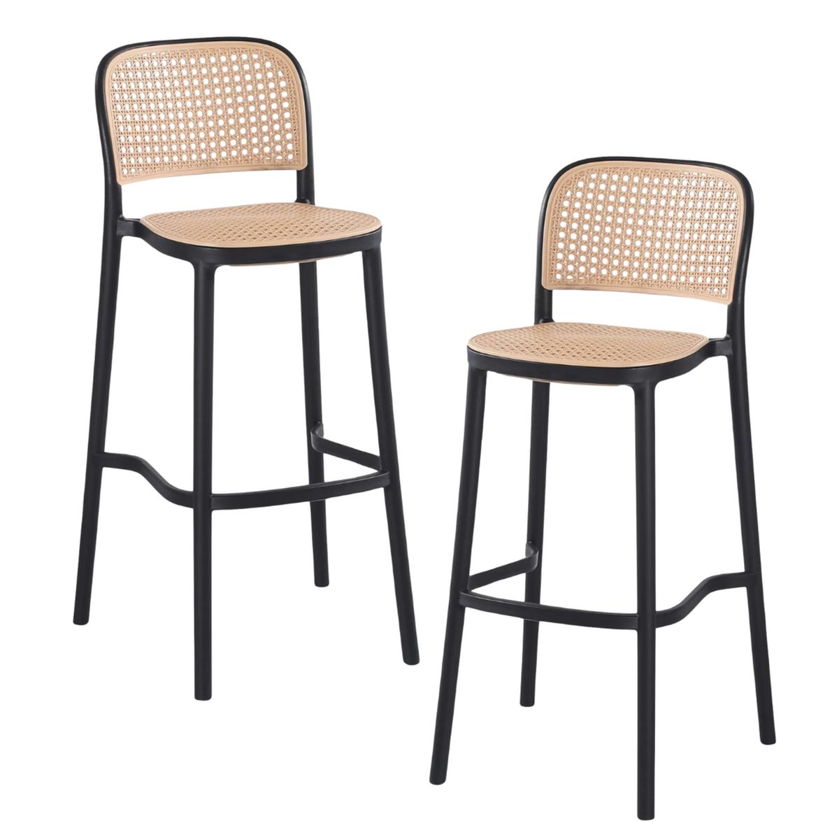 PANDALINO - Pack 2 Taburete Montana Negro 65cm - Rattan Sintético, Exterior