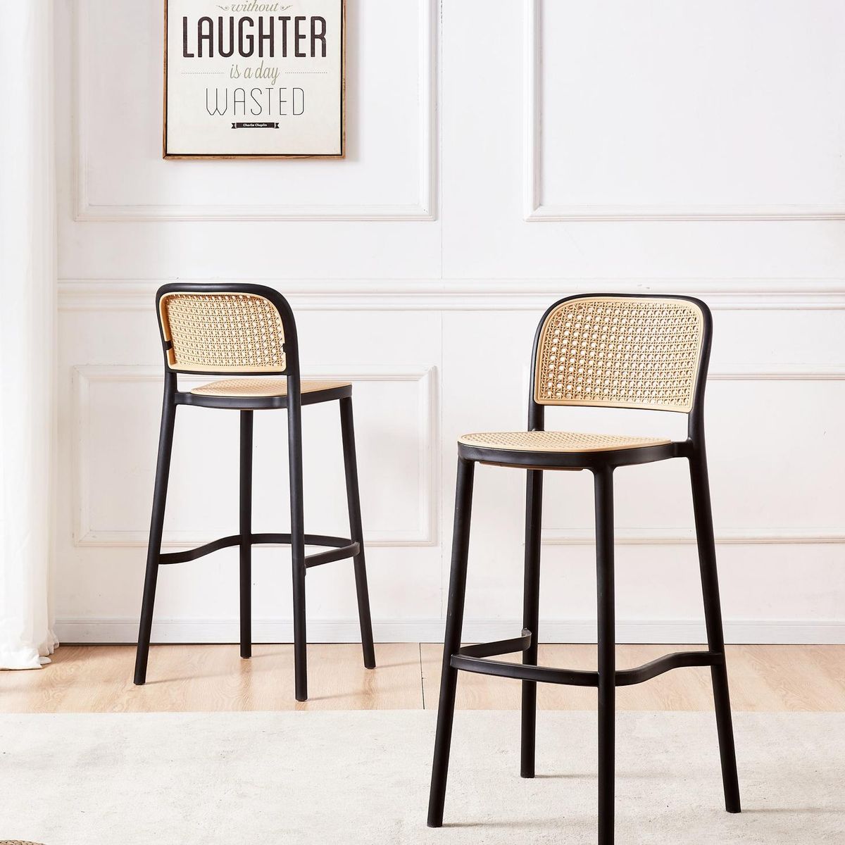 PANDALINO - Pack 2 Taburete Montana Negro 65cm - Rattan Sintético, Exterior