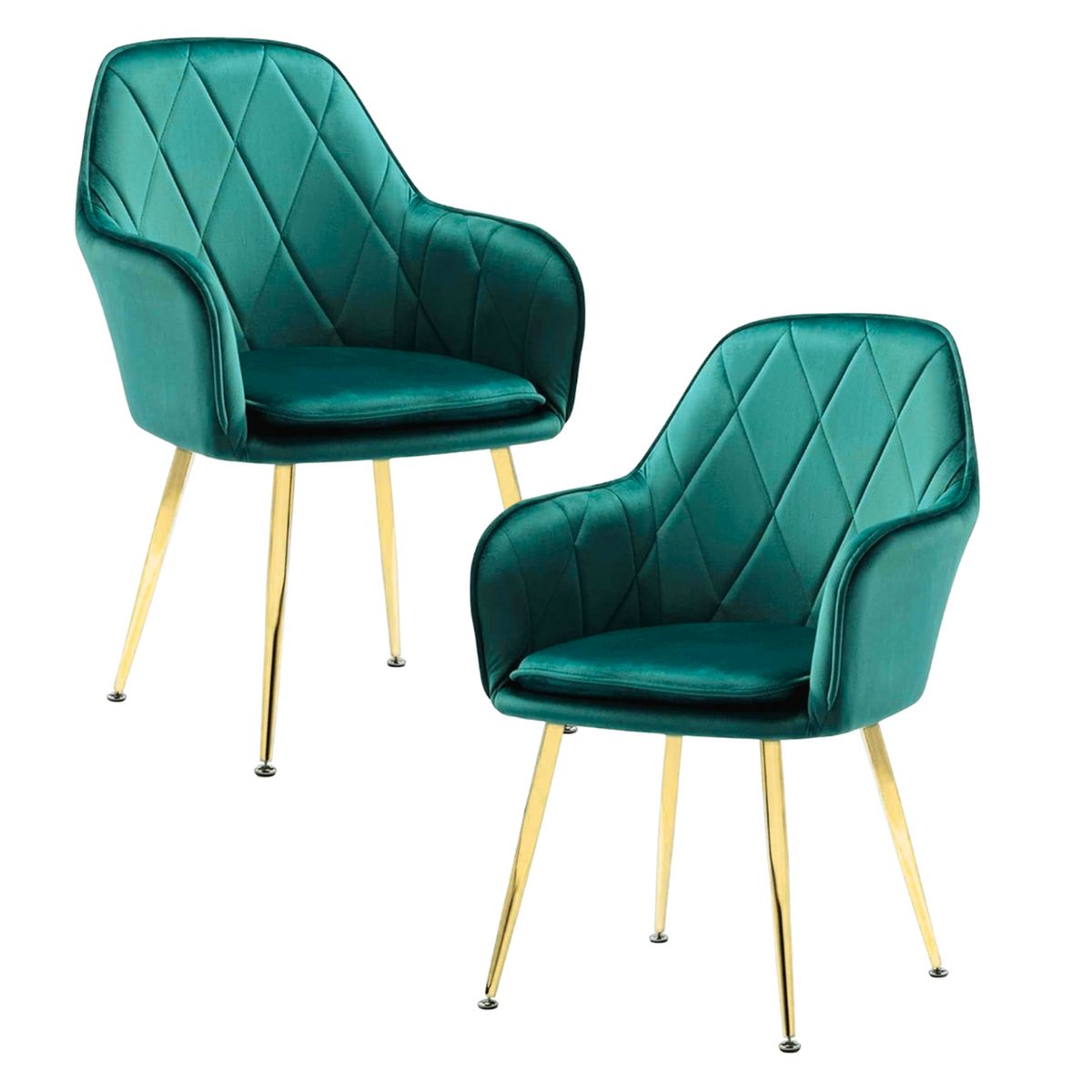 PANDALINO - Pack 2 Sillón Sitial Diamante Terciopelo Verde - Moderno y Cómodo