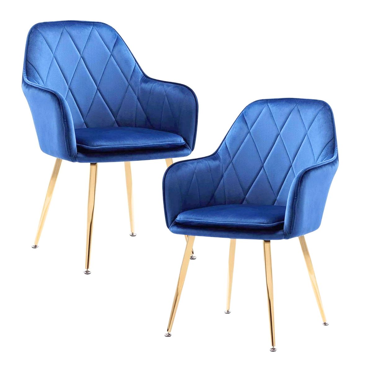 PANDALINO - Pack 2 Sillón Sitial Diamante Terciopelo Azul - Moderno y Cómodo