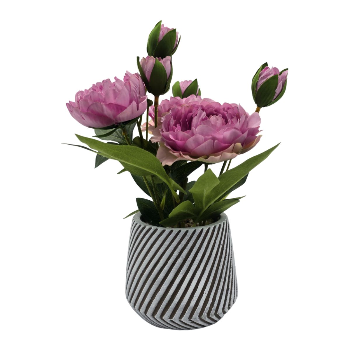 GENERICO - Planta Artificial Macetero a Rayas Con Rosas Decorativas - Purpura