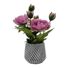 GENERICO - Planta Artificial Macetero a Rayas Con Rosas Decorativas - Purpura