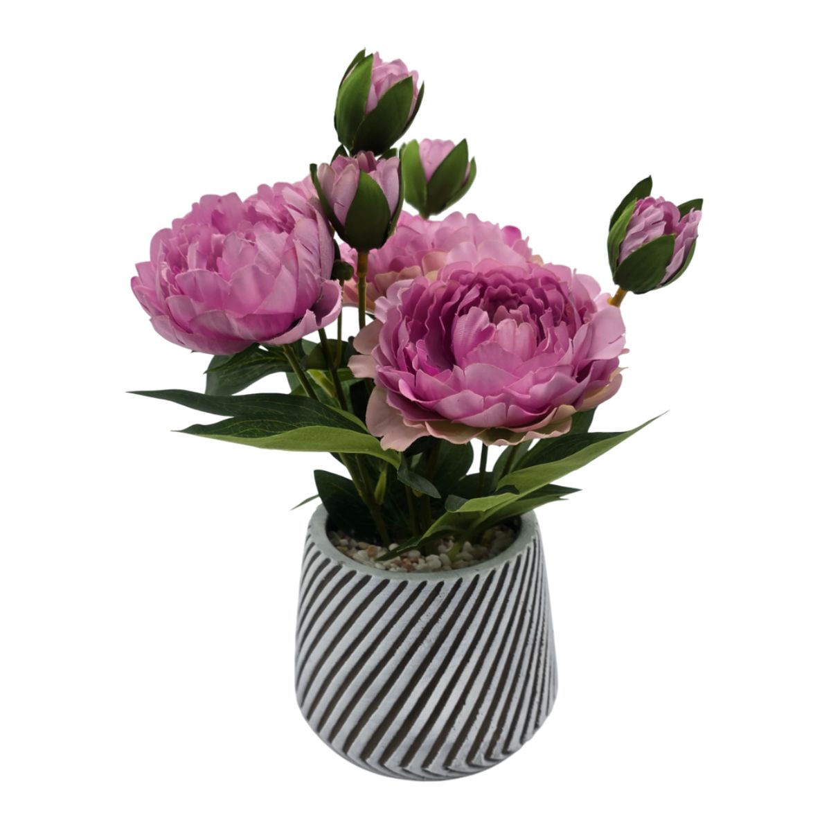 GENERICO - Planta Artificial Macetero a Rayas Con Rosas Decorativas - Purpura
