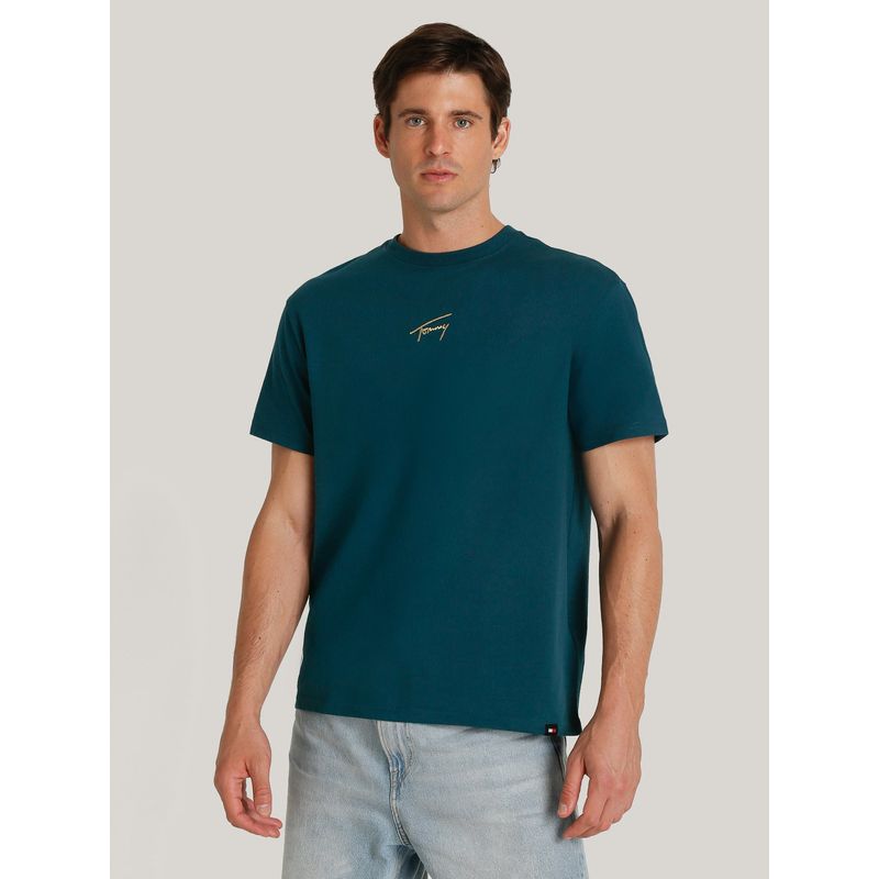 TOMMY HILFIGER - Polera Signature Regular Fit Verde Tommy Hilfiger_.