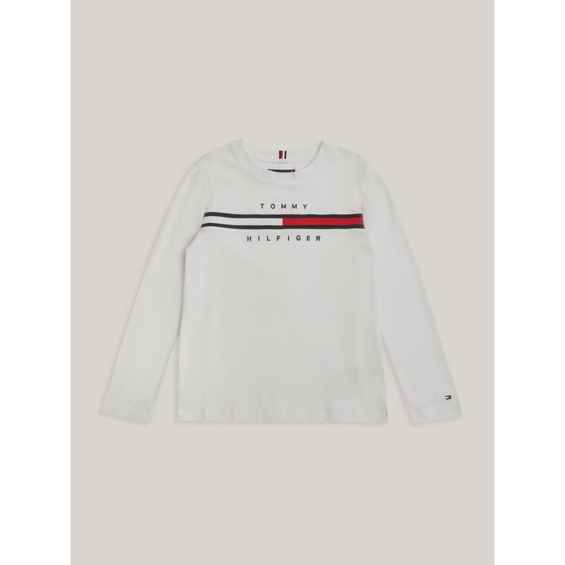 TOMMY HILFIGER - Polera De Niño Flag Rib Insert Gris Tommy Hilfiger