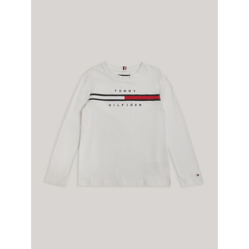 TOMMY HILFIGER - Polera De Niño Flag Rib Insert Gris Tommy Hilfiger