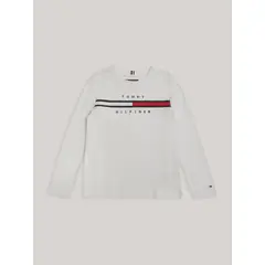 TOMMY HILFIGER - Polera De Niño Flag Rib Insert Gris