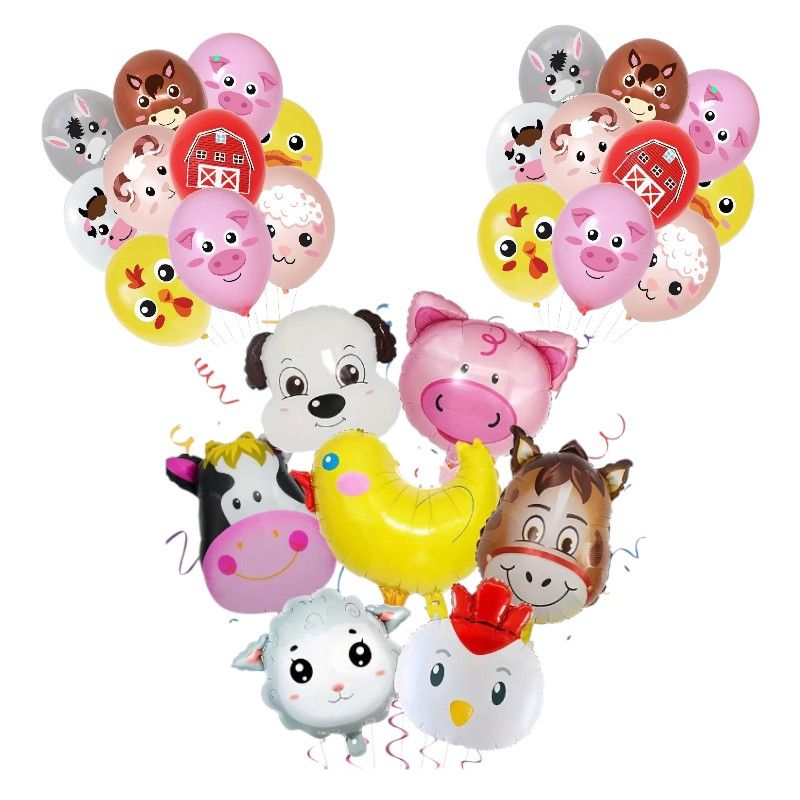 GENERICO - Set de Globos foil + látex Animales de granja decorativos