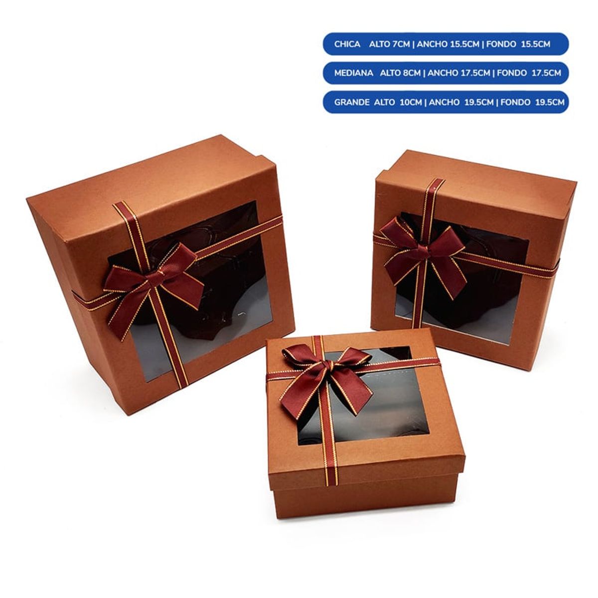 GENERICO - CAJA CUADRADA TRIPLE VENTANA CAFE X1UNI