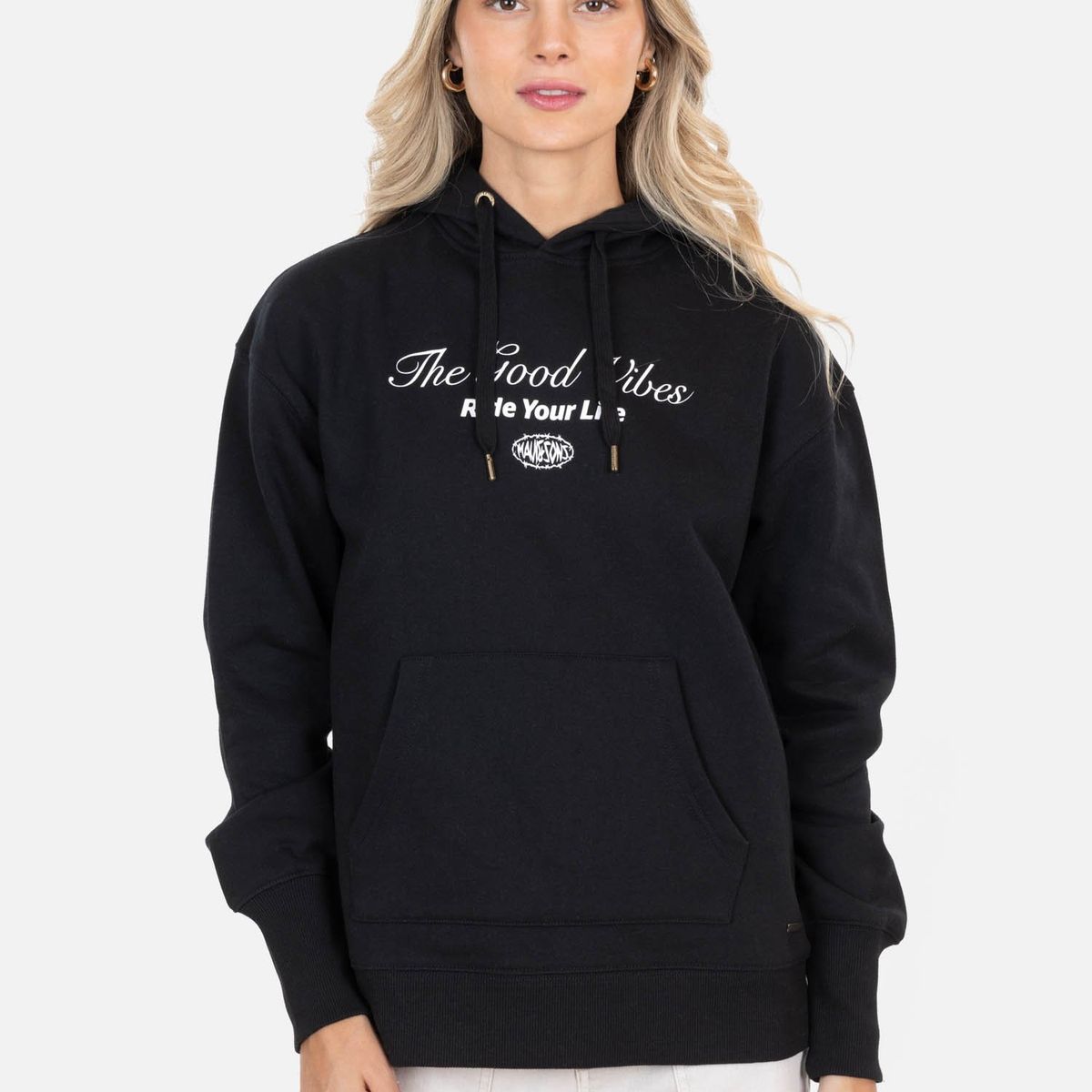 MAUI AND SONS - Poleron Canguro Reef Negro Mujer Maui And Sons