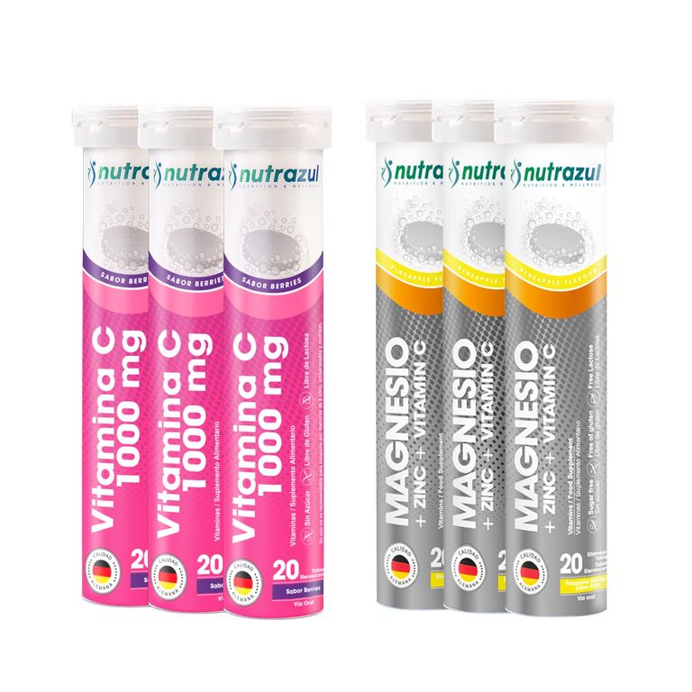 Magnesio 350 mg + Zinc (3) + Vitamina C 1000 mg (3) - Pack 6 unidades..