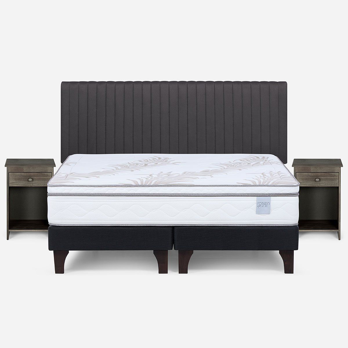 ROSEN - Cama Europea Neo Plus King + Respaldo + Velador Grafito