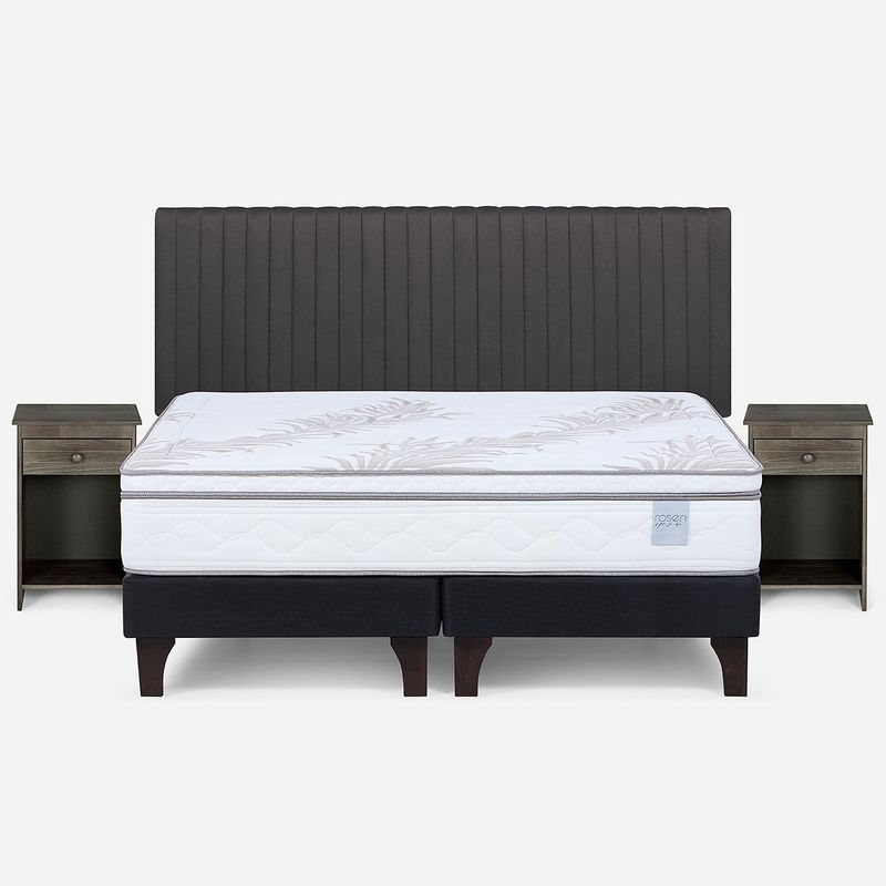 ROSEN - Cama Europea Neo Plus King + Respaldo + Velador Grafito