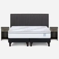 ROSEN - Cama Europea Neo Plus King + Respaldo + Velador Grafito