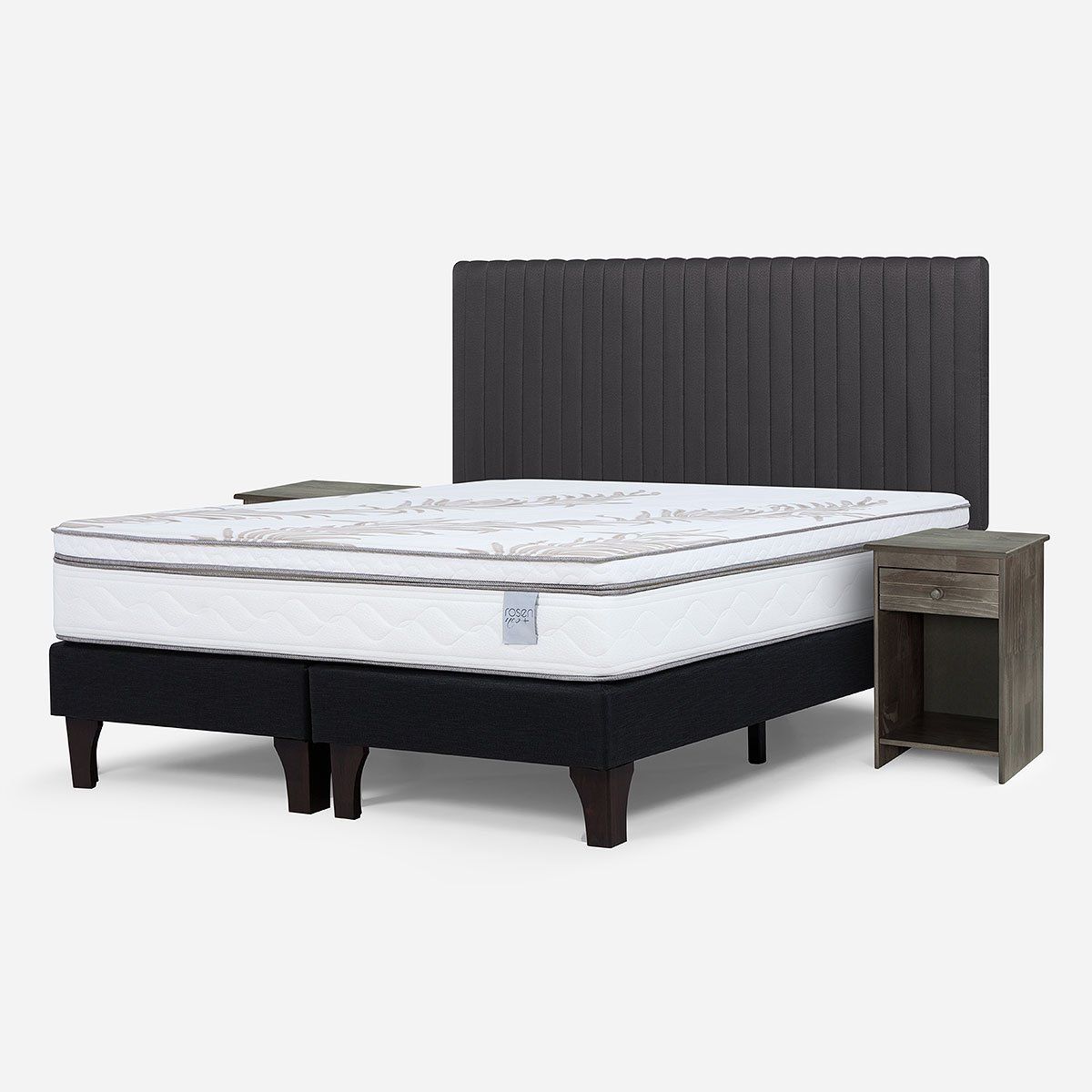 ROSEN - Cama Europea Neo Plus King + Respaldo + Velador Grafito