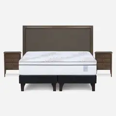 ROSEN - Cama Europea Neo Plus 2 Pl BD +Respaldo Nolita Café+Velador
