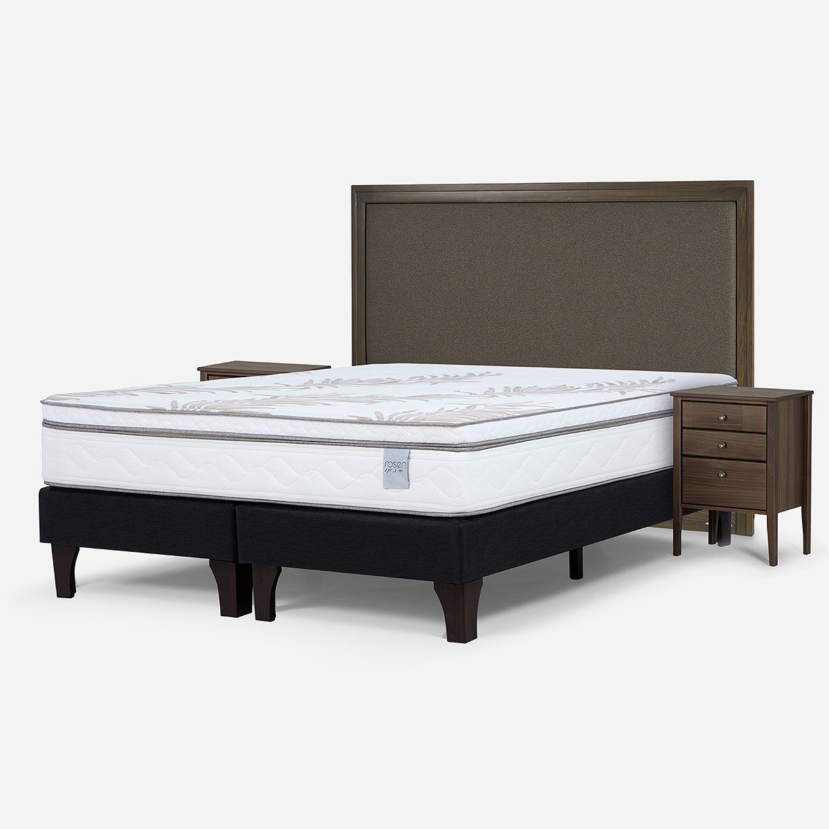 ROSEN - Cama Europea Neo Plus 2 Pl BD +Respaldo Nolita Café+Velador