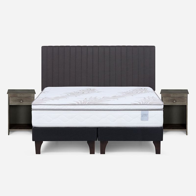 ROSEN - Cama Europea Neo Plus 2 Plazas + Respaldo + Velador Grafito