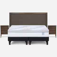 ROSEN - Cama Europea Neo Plus King BD + Respaldo Nolita Café+Velador