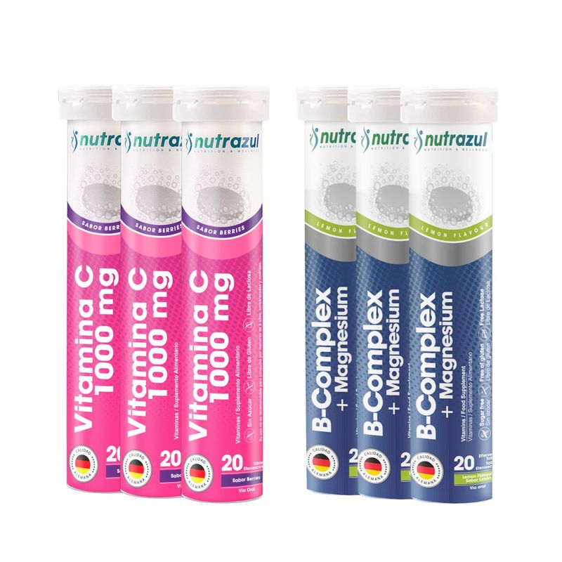 NUTRAZUL - Bcomplex - Magnesio (3) +  Vitamina C 1000 mg (3)  - Pack 6 unidades..