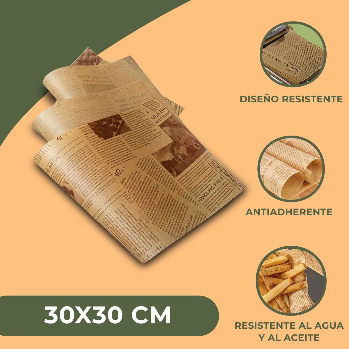 GENERICO - Papel Antigrasa Marrón 33x33cm 1 X 100 Hojas