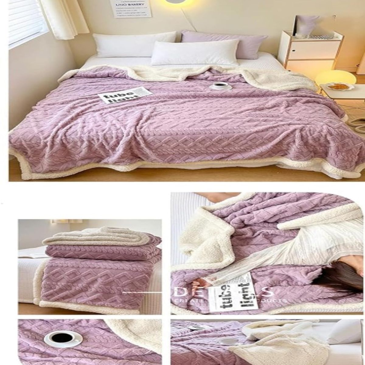 GENERICO - FRAZADA TEXTURIZADA UNICOLOR LILA 1.5 PLAZAS TF