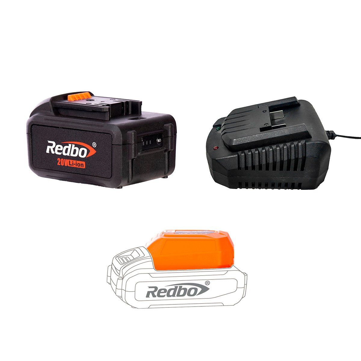 REDBO - Pack bateria3.0 ah + cargador base +  cargador inalambrico USB