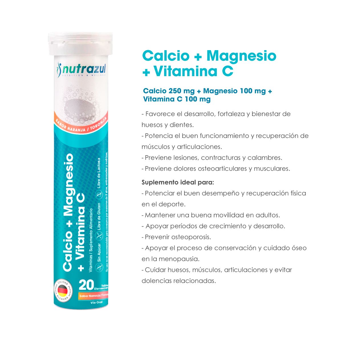 NUTRAZUL - Calcio + Magnesio + Vitamina C - Pack 6 Unidades.