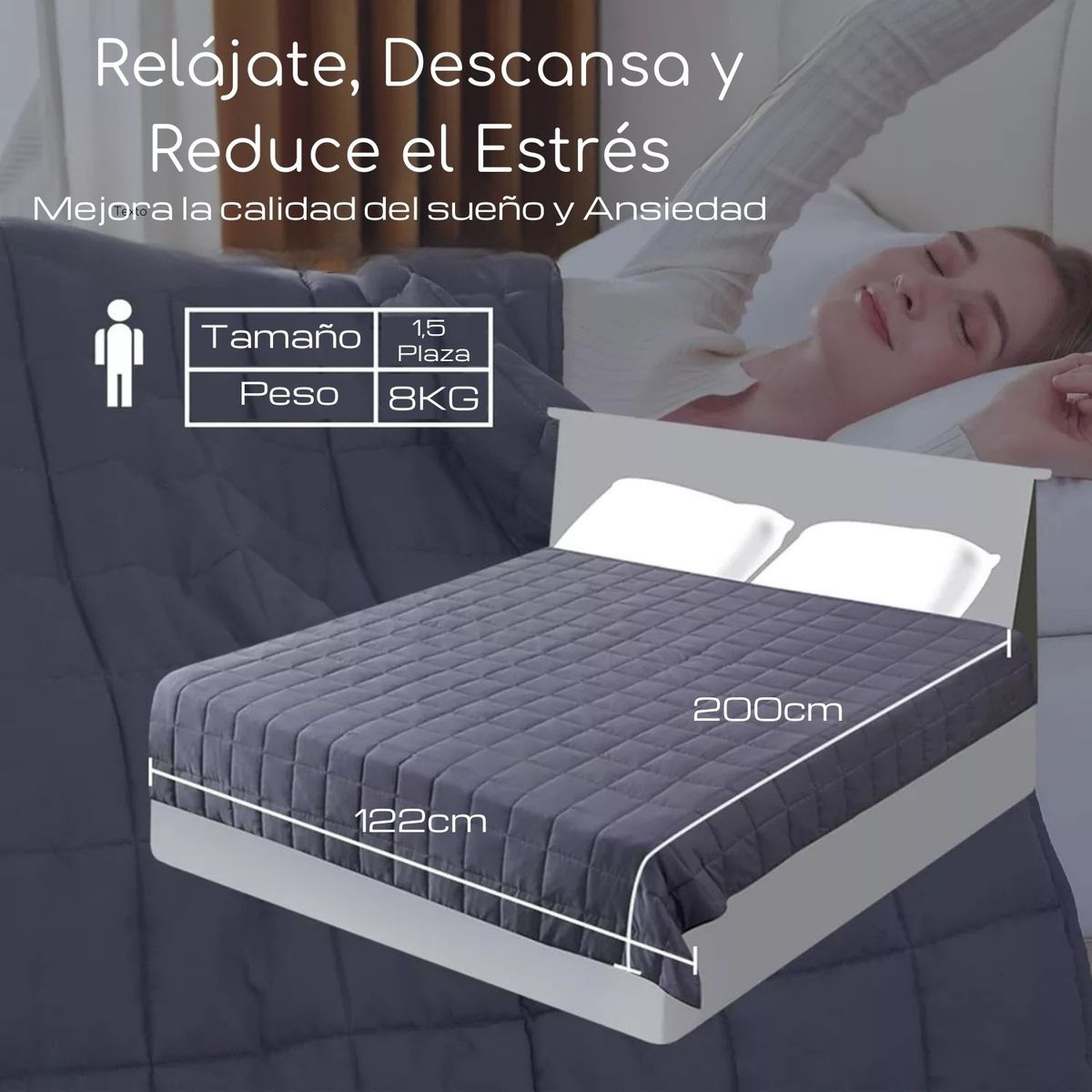 ACQUI - Manta de gravedad pesada 1.5 plaza 8kg trastorno sueño Acqui
