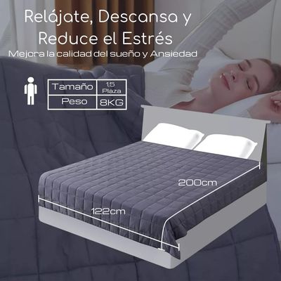 Imagen 2 del producto Manta de gravedad pesada 1.5 plaza 8kg trastorno sueño