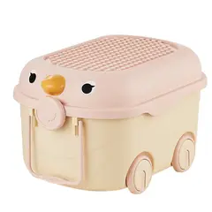 GENERICO - Baúl de Juguetes Infantil Organizador con Ruedas Diseño de Pajarito Rosa