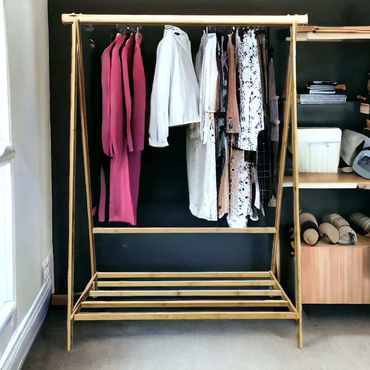 SOHOGAR - Perchero exhibidor de bambú 144x110x46