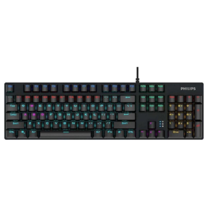 PHILIPS - Teclado Gamer Philips Qwerty Luz Rainbow Negro