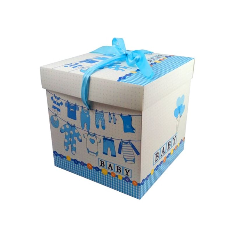 GENERICO - CAJA PLEGABLE BABY SHOWER CELESTE CHICO 10X10X10 X12 UNI