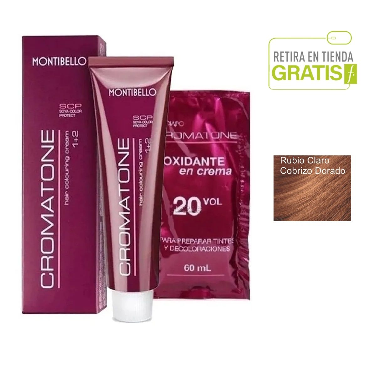 MONTIBELLO - Tintura Permanente Cromatone 8.43 Rubio Claro Cobrizo Dorado+  Oxidante