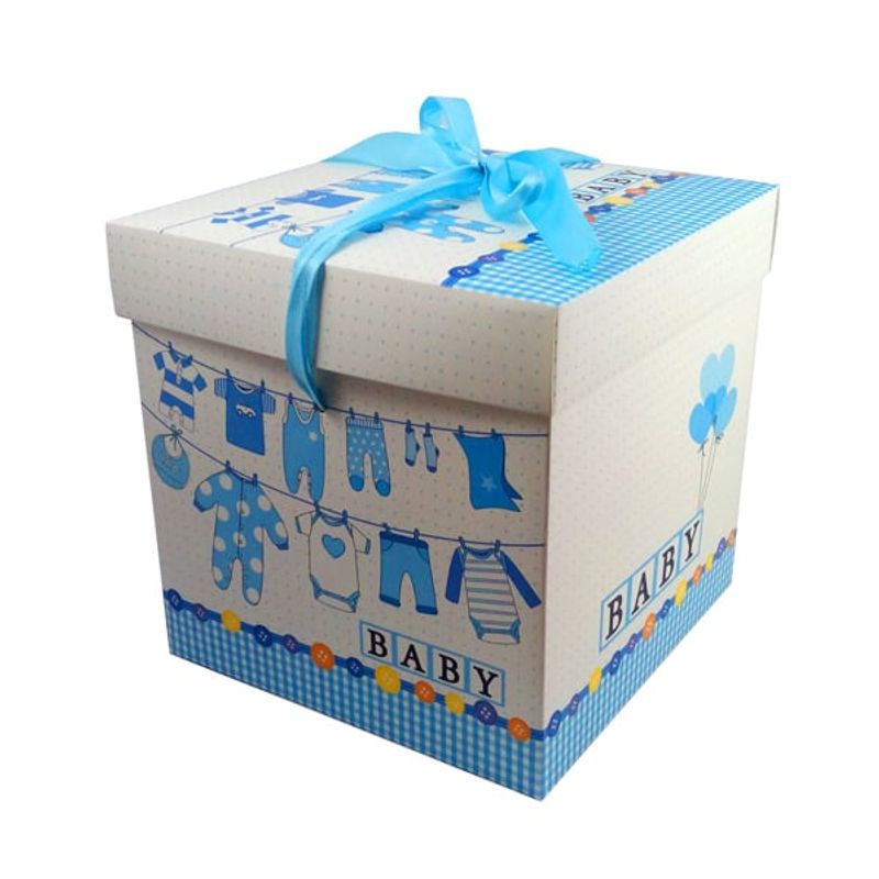 GENERICO - CAJA PLEGABLE BABY SHOWER CELESTE MEDIANO 15X15X15 X 12 UNI