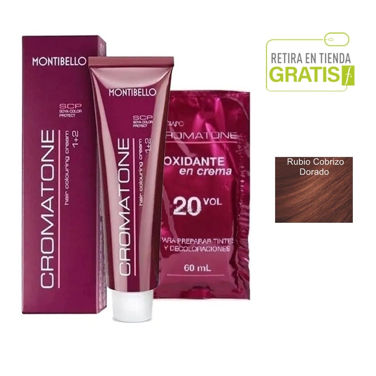 MONTIBELLO - Tintura Permanente Cromatone 7.43 Rubio Cobrizo Dorado+  Oxidante